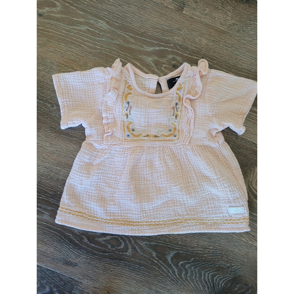 7 For All Mankind Baby Girl Pink Gauze Cotton Embroidered Ruffle Top 3T‎ #5